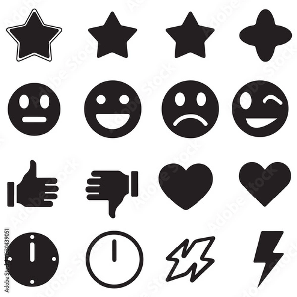 Obraz A set of nine different black heart icons, vector illustrations perfect for web design elements or glossy buttons, symbolizing love