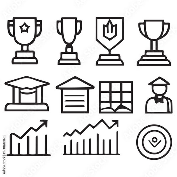 Obraz Set of gold and silver 3D trophy cups and award icons symbolize success, victory, and champion achievements in sport competitions