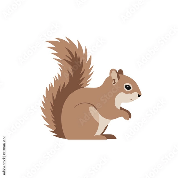 Fototapeta Playful squirrel with bushy tail in a bright, minimalistic setting