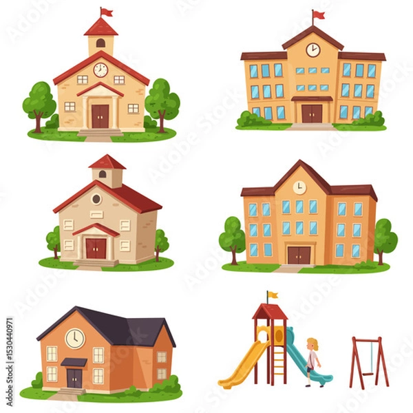 Obraz City life concept. Streets and landscape, comfort and coziness. Houses and private property next to car. Panorama and horizontal view. Background or cover for website. Cartoon flat vector illustration