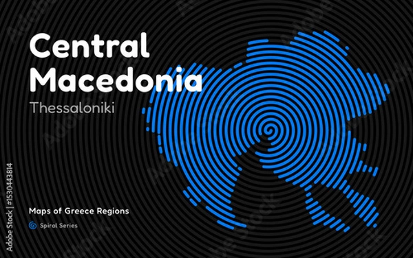 Fototapeta Spiral Line Pattern Map of Central Macedonia with Thessaloniki as the Capital	