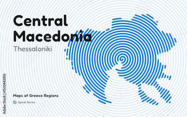 Fototapeta Spiral Line Pattern Map of Central Macedonia with Thessaloniki as the Capital	