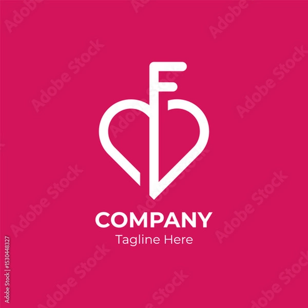 Fototapeta Letter F love logo icon design element. Initial F with heart logo concept.