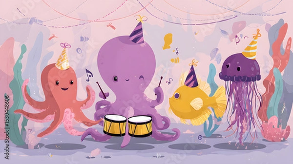 Obraz flat illustration of cute ocean animals