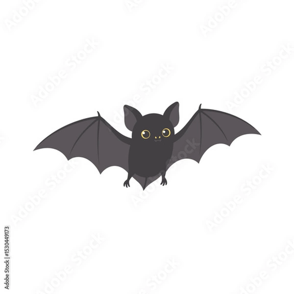 Obraz Cute cartoon bat flying with outstretched wings against a white background