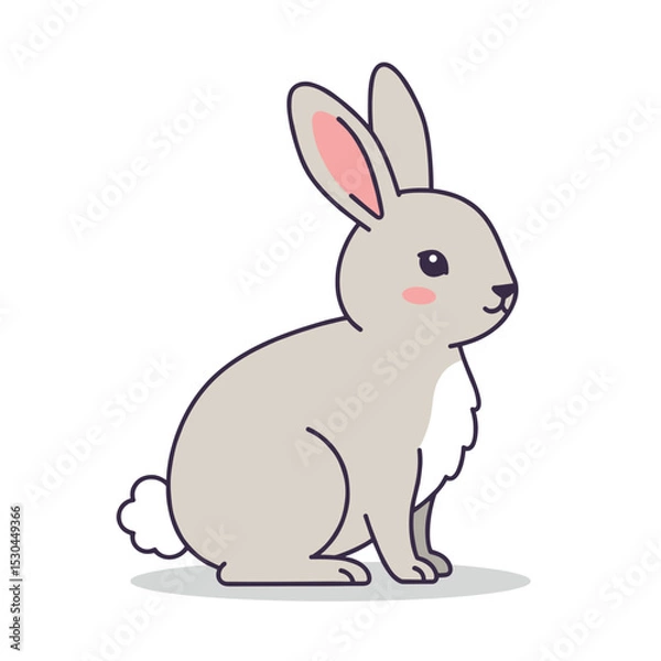 Fototapeta Cute cartoon rabbit sitting peacefully, showcasing its features against a simple background