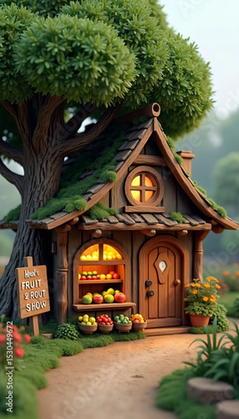 Fototapeta wood hobbit house under tree