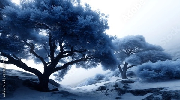 Obraz Majestic trees in a misty landscape.