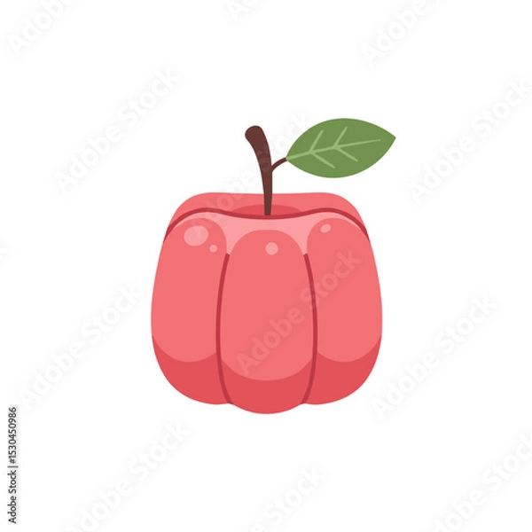 Obraz A vibrant, cartoon-style apple with a leaf, centered against a plain white background