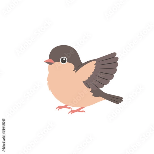 Obraz A cute, cartoon-style bird flapping its wings against a plain white background