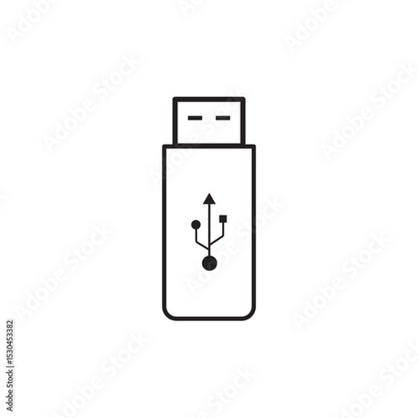 Fototapeta usb icon outline vector illustration, usb drive icon line art 