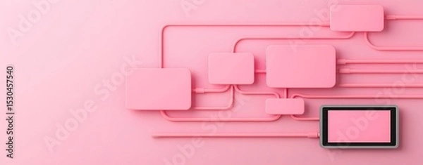 Obraz Modern Digital Composition with Pink Background and Geometric Shapes