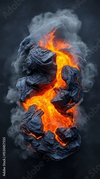 Obraz Glowing magma textures molten contrast, Fiery Lava Eruption with Rolling Smoke and Dark Rock Formation