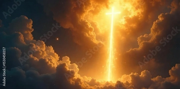 Fototapeta A dramatic depiction of divine light descending upon a staff, symbolizing a powerful blessing bestowed from above ,  covenant,  revelation