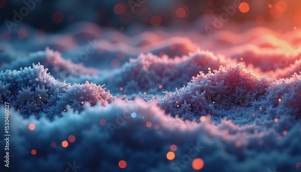 Obraz Frosty snowflakes in serene twilight glow, winter tranquility concept background