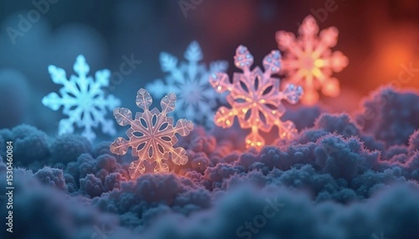 Obraz Glowing snowflakes in vibrant colors, perfect for winter holiday decorations