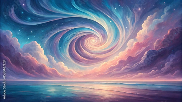 Fototapeta Abstract painting art background with clouds, sky, and sea, featuring a beautiful sunset over the ocean