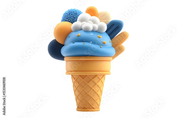 Fototapeta Playful 3D Render of a Whimsical Ice Cream Cone Against a Dark Background