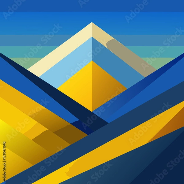 Fototapeta Isometric mountain range with vibrant colors and abstract style, featuring a peak and slopes for adventure seekers.