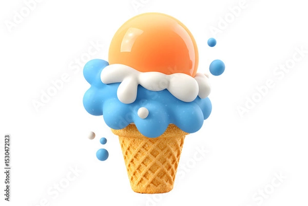 Fototapeta Delightful 3D rendered ice cream cone with orange and blue accents on black