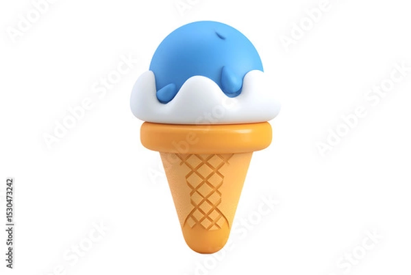 Fototapeta 3D rendered blue ice cream cone with a waffle pattern isolated on transparent background