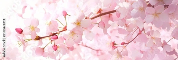 Obraz Soft pink cherry blossom background in spring light

