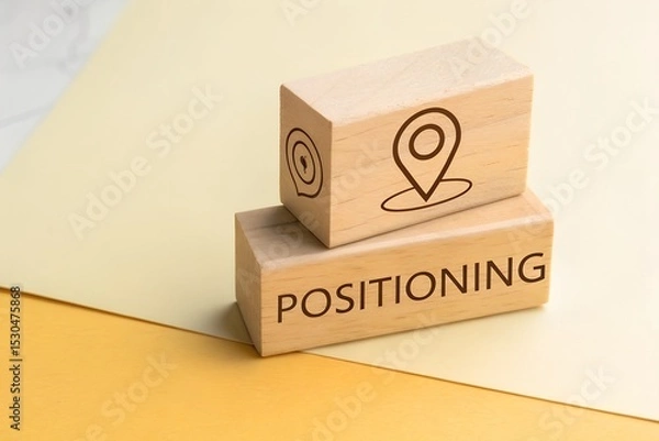 Fototapeta Wooden Blocks Showing Positioning and Location Icon