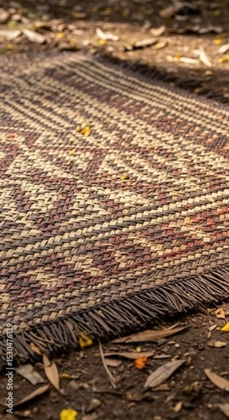 Fototapeta Intricate Woven Mat Design: Outdoor Traditional Weaving Pattern on the Ground with Texture