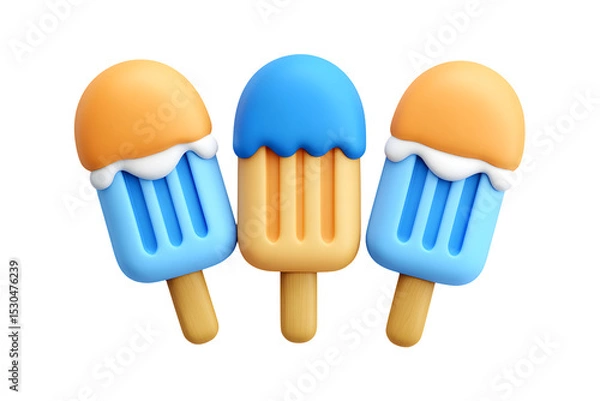 Fototapeta Cheerful popsicle trio with vibrant colors creating a playful summery illustration