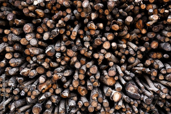 Obraz Background of heap firewood stack from Mangrove forest, natural wood, Background of dry chopped firewood logs.