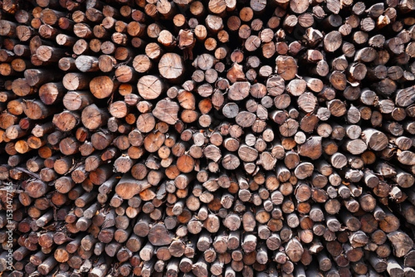 Obraz Background of heap firewood stack from Mangrove forest, natural wood, Background of dry chopped firewood logs.