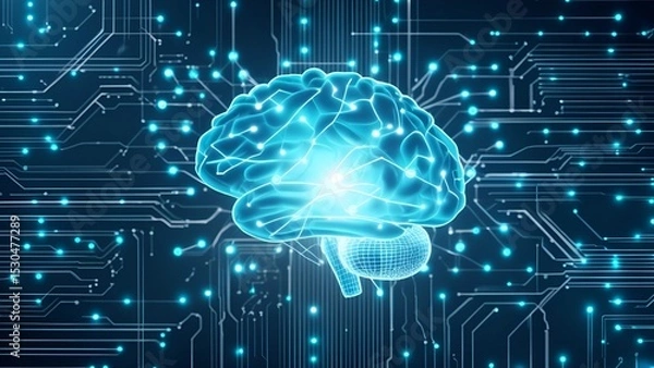 Fototapeta Artificial Intelligence Human Brain and Circuit Board Fusion
