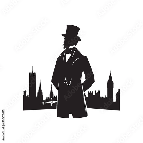 Fototapeta silhouette of a 19th century Victorian England gentleman