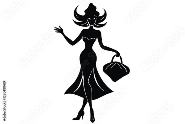 Fototapeta Hand drawn drag queen silhouette with handbag