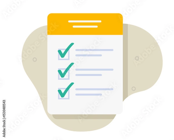 Obraz Checklist document insurance icon illustration flat cartoon, check list modern paper survey form, examination inspection test quiz with questions notes, task agenda, inventory registration doc file