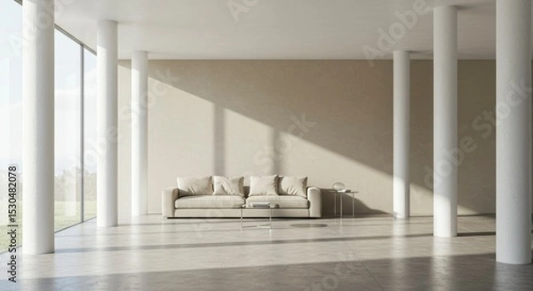 Fototapeta Beige interior with large windows