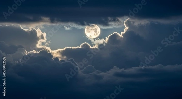 Fototapeta Full moon peeking through clouds