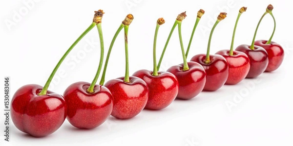 Obraz PNG Fresh ripe cherries in line, element set on transparent background