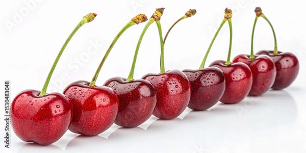 Fototapeta PNG Fresh ripe cherries in line, element set on transparent background