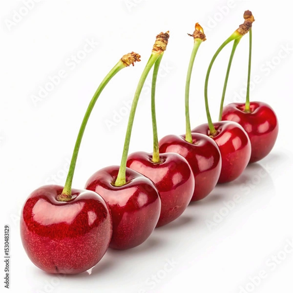 Obraz PNG Fresh ripe cherries in line, element set on transparent background