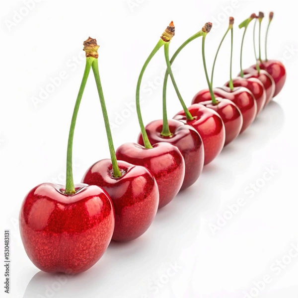 Obraz PNG Fresh ripe cherries in line, element set on transparent background