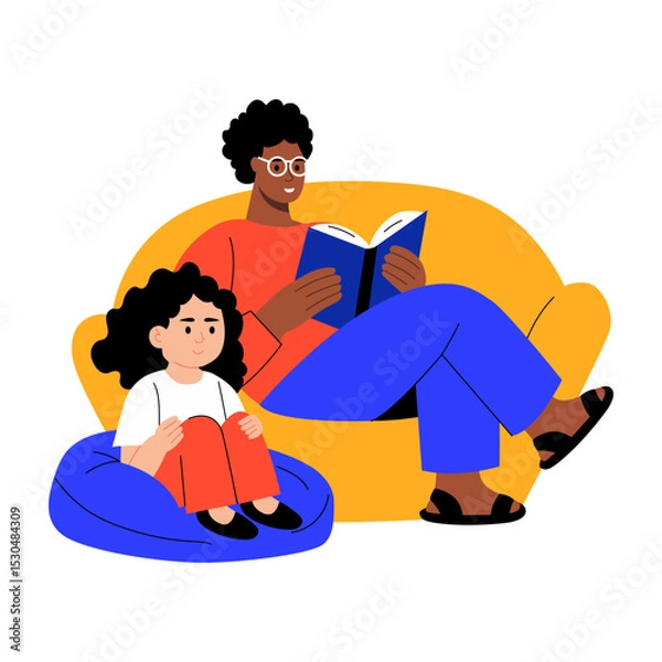 Obraz A flat style illustration showing a person reading story