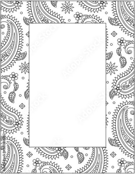 Fototapeta Paisley pattern decorative wide frame or border for writing paper, diary, journal, notebook, etc.
