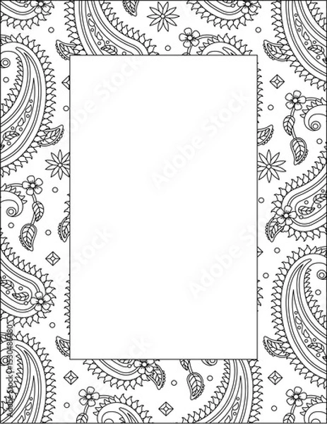 Fototapeta Paisley pattern decorative wide frame or border for writing paper, diary, journal, notebook, etc.
