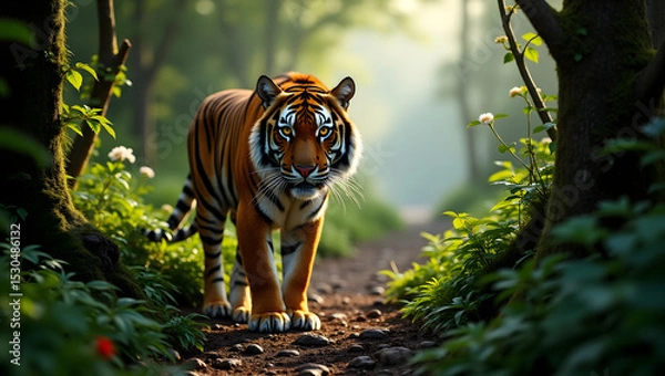 Obraz World Tiger Day Poster Featuring Wild Tiger in Forest
