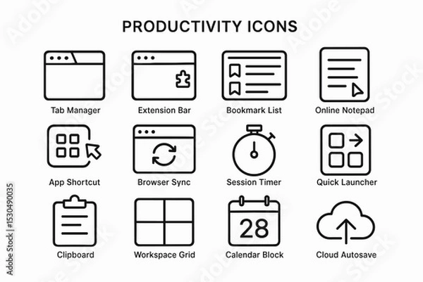 Fototapeta Minimalist productivity icons for digital organization tools