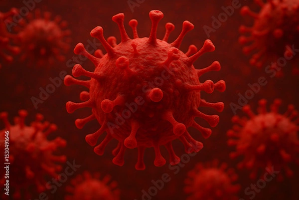 Fototapeta Red Virus Illustration: Abstract Microbe Design