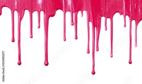 Fototapeta Bright pink paint dripping down against a white background.