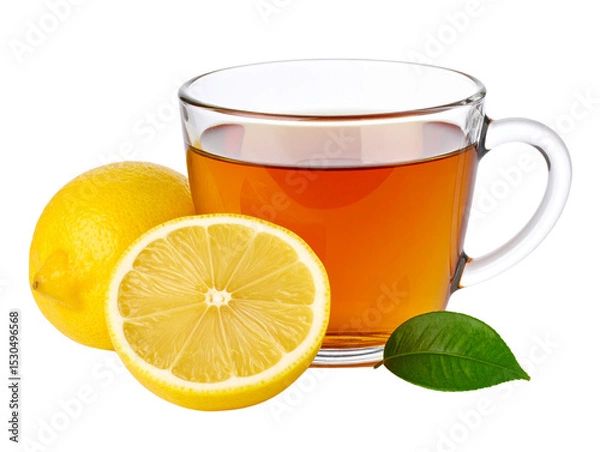 Fototapeta  Clear Glass Lemon Tea with Sliced Lemon on White