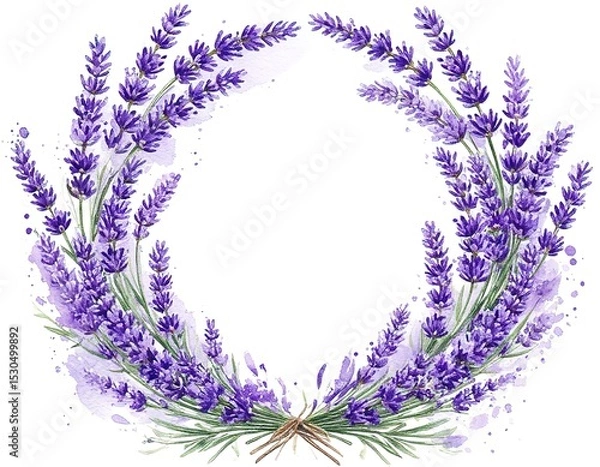 Fototapeta lavender flower frame. watercolor illustration on white background. template for card, invitation, banner, label with place for text.